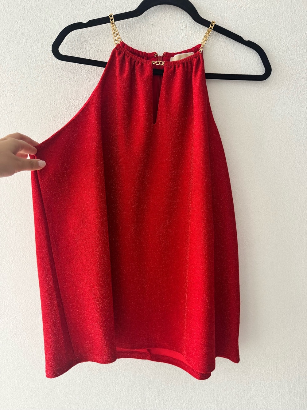 Red Halter Top with Gold Chain Straps